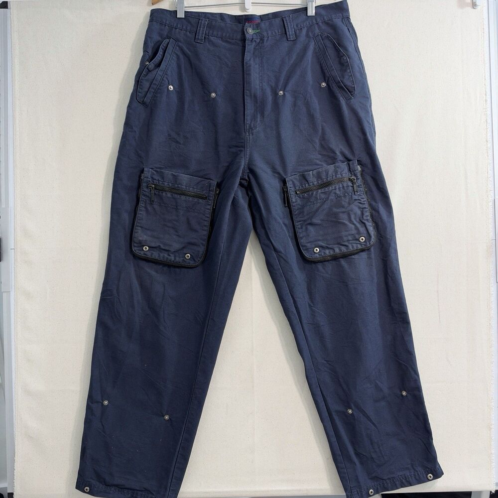 Vintage Tommy Jeans Cargo Pants Mens 38x32 Navy Blue Baggy Utility Y2K 90s